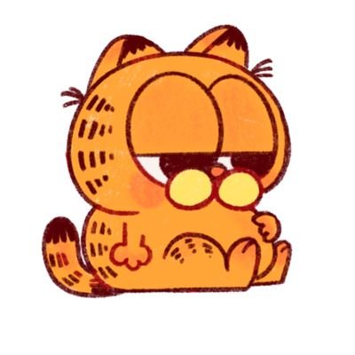 A little fat Garfield sitting on the ground